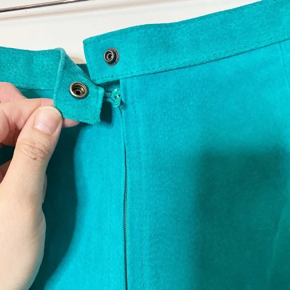 Vintage Outerwear By Phoenix Turquoise Suede Pencil Skirt 9/10 Western - Picture 4 of 5